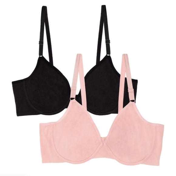 Fruit of the Loom Black and Pink Bras 2 Pack NWT - Picture 1 of 6